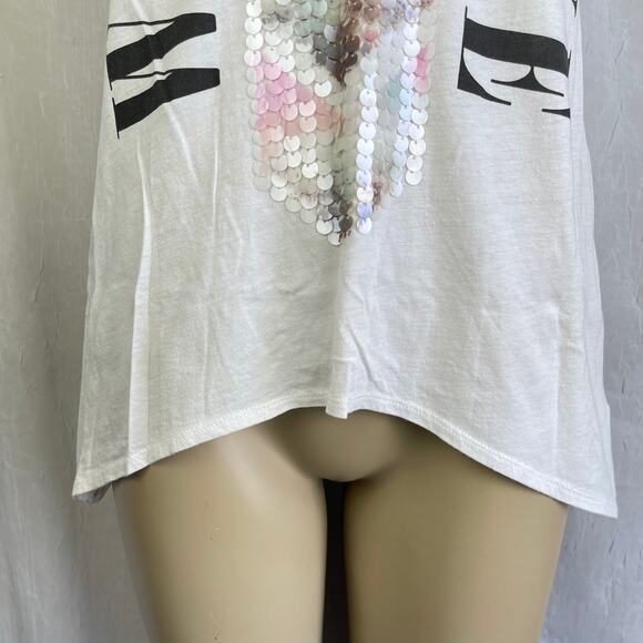 🫶🏼 Express Wild Love Sequin Flowy Tunic Tank Top White Sheer Back Pastel XS - Picture 3 of 16